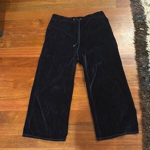 Navy Velvet Wide-Leg Drawstring Pants